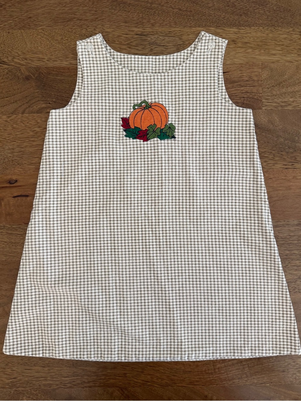 Girls’ Reversible Beige Gingham Dress